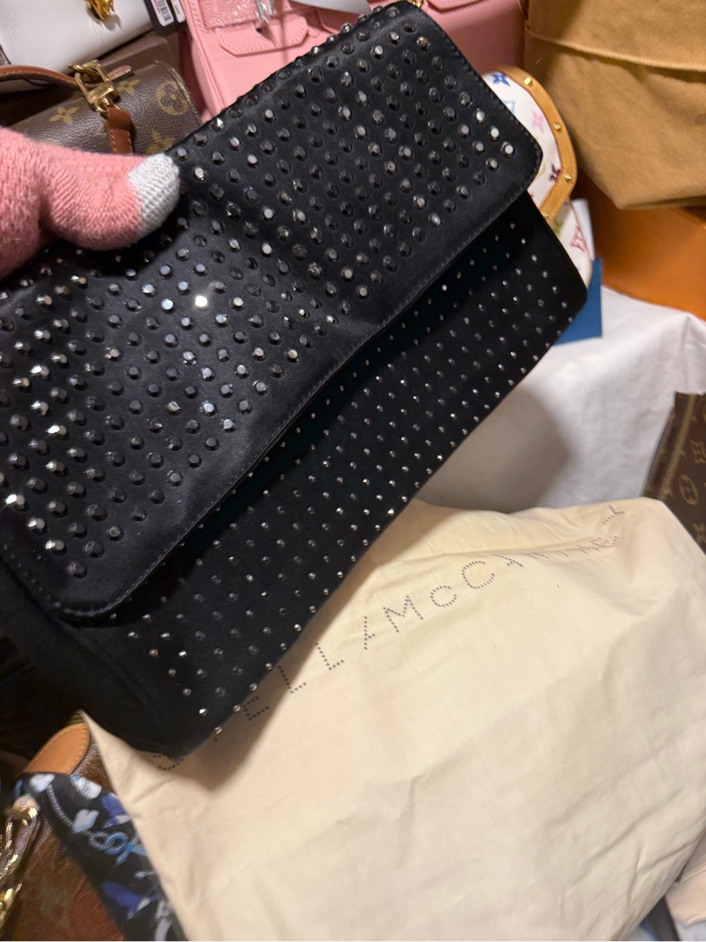 Stella McCartney Black Stud-Embellished Fold-Over Clutch
